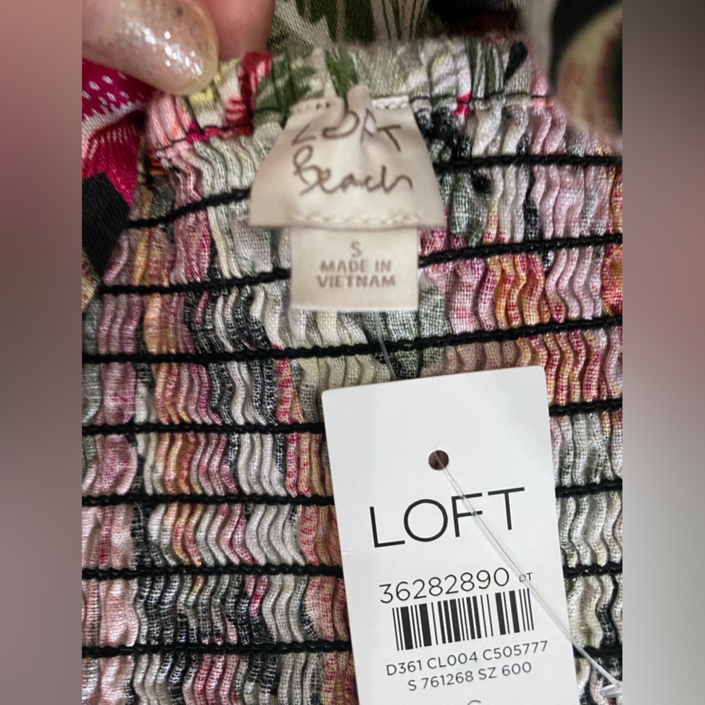 LOFT Linen Tropical Top Off Shoulder Puff Sleeves Resortwear Beach NEW - Picture 7 of 9